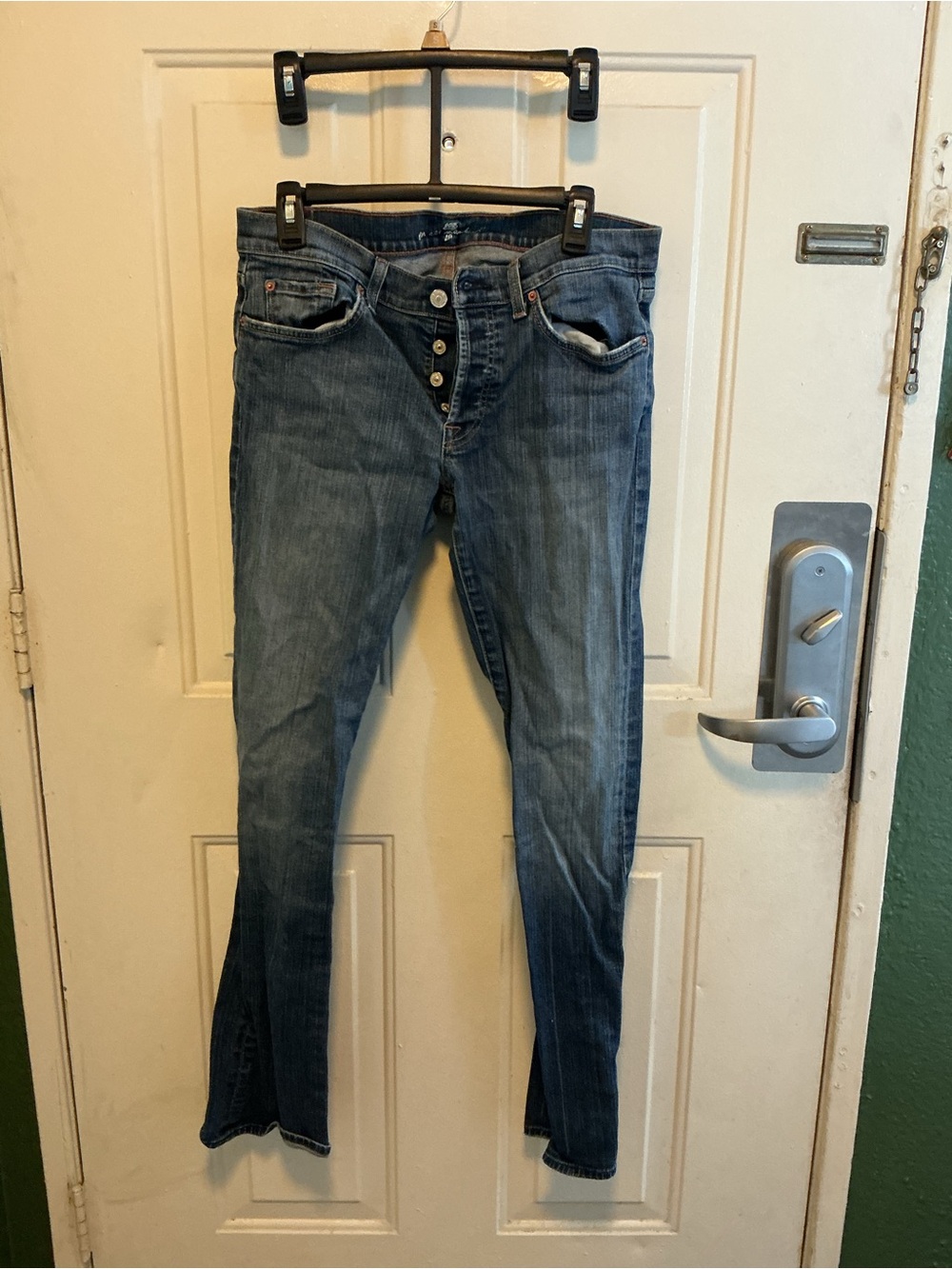 7 For All Mankind Blue Skinny Jeans with Button Fly